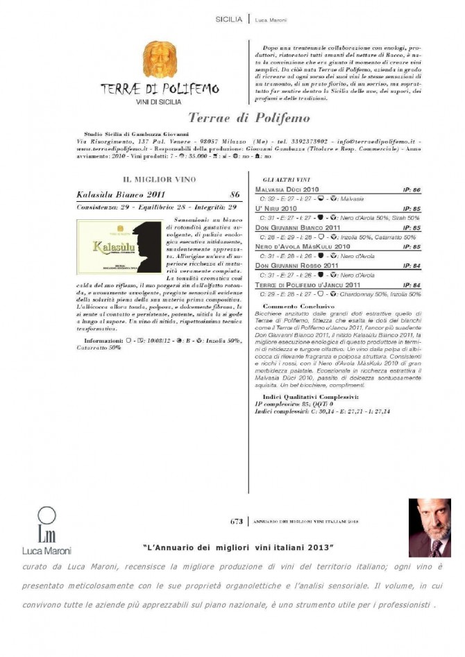 Luca Maroni - L'Annuario dei migliori vini italiani 2013 - TERRÆ DI POLIFEMO